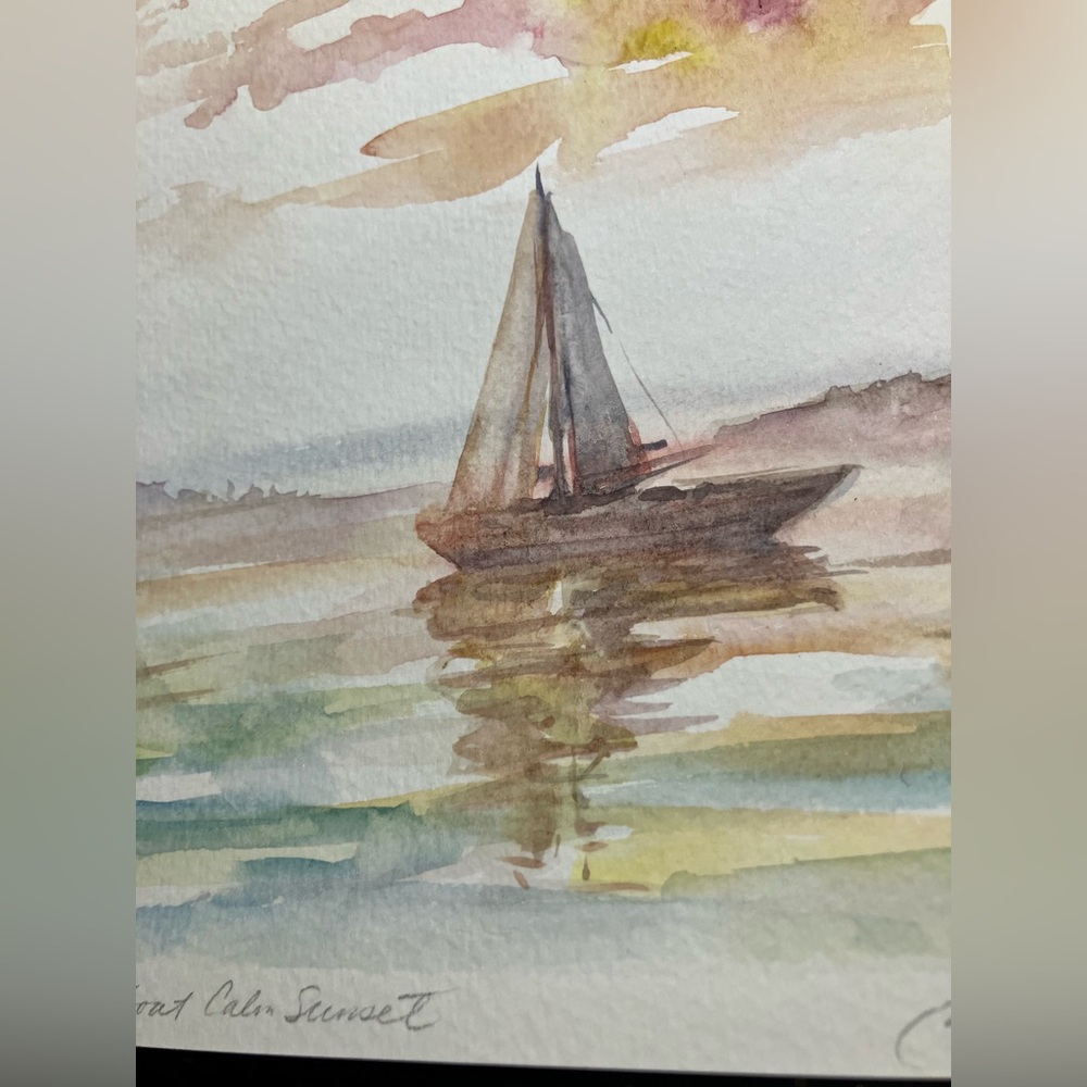 Original sailboat sunset painting schooner art ocean marine nautical handmade - Picture 6 of 8